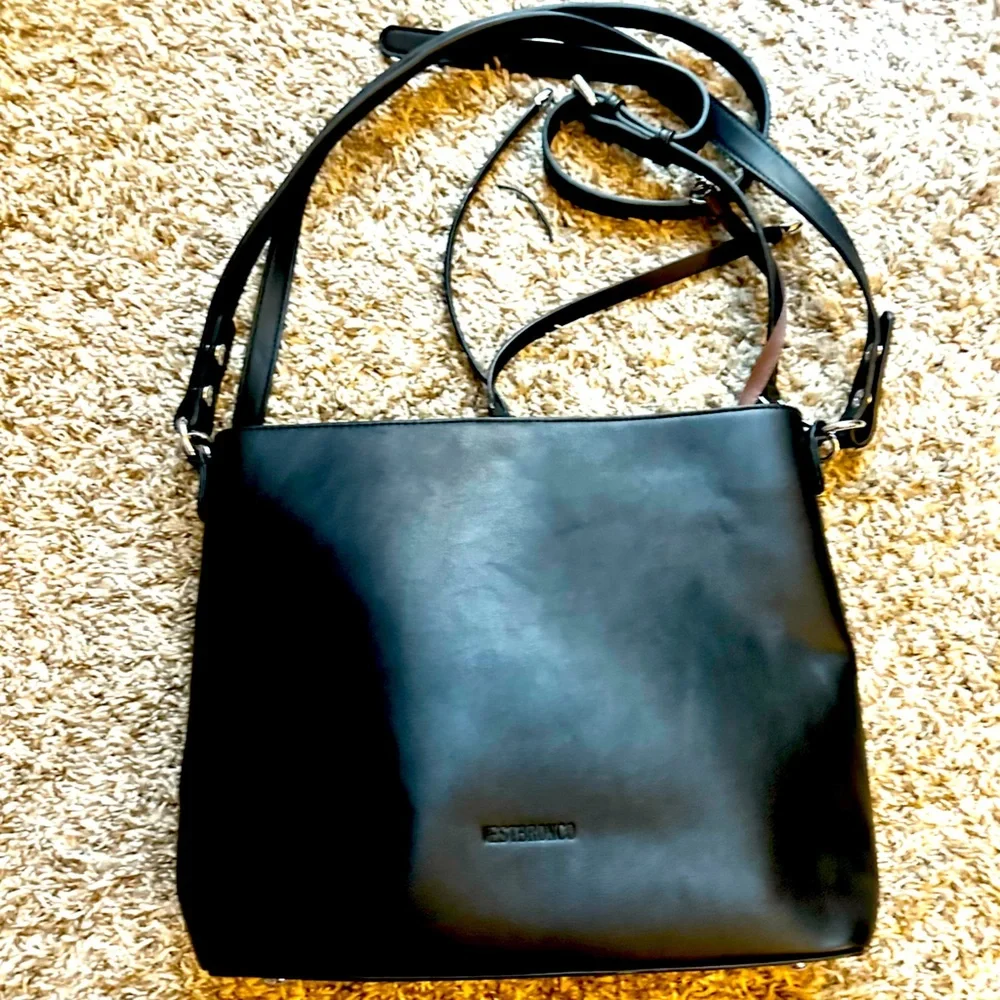 Westbronco Unisex Black Vegan Leather Medium Messenger Bag Style Crossbody Purse